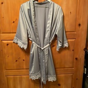 Dusty Blue Satin Robe